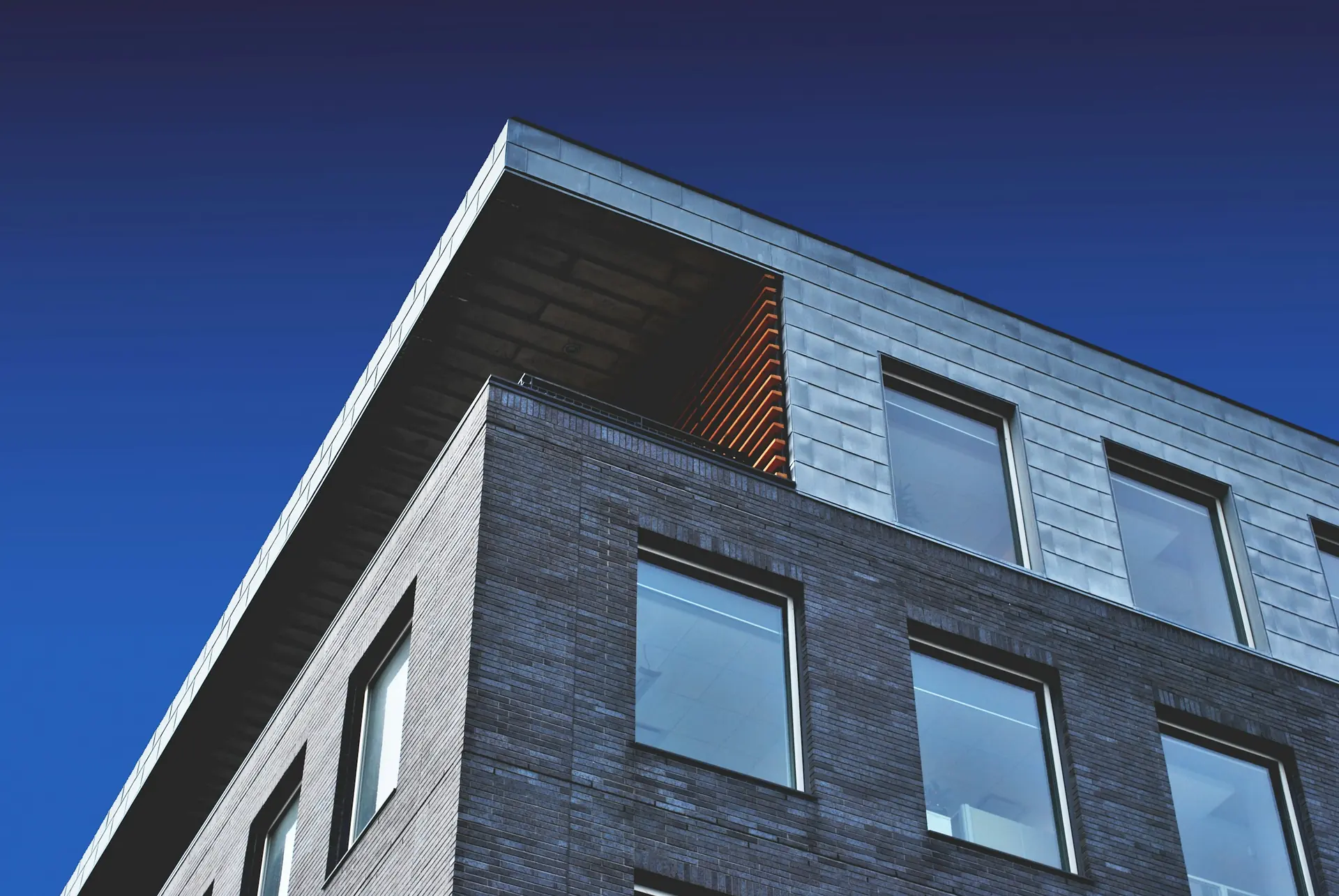 Modern architecture photographed at dusk